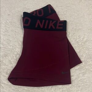 Nike Pro Burgundy Shorts with Black Waistband